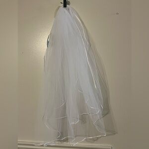Vintage Marionat Wedding Veil White Two Tier with Piping